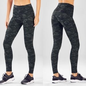 Fabletics Mid-Rise Charcoal Camo PowerHold Legging